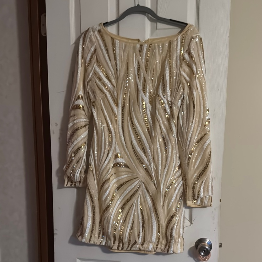 SHEIN Gold Ruched Sheath Dress with Bishop Sleeves